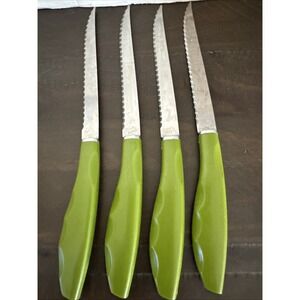 Vintage Imperial Avocado Green Handle Set Of 4 Serrated Steak Knives